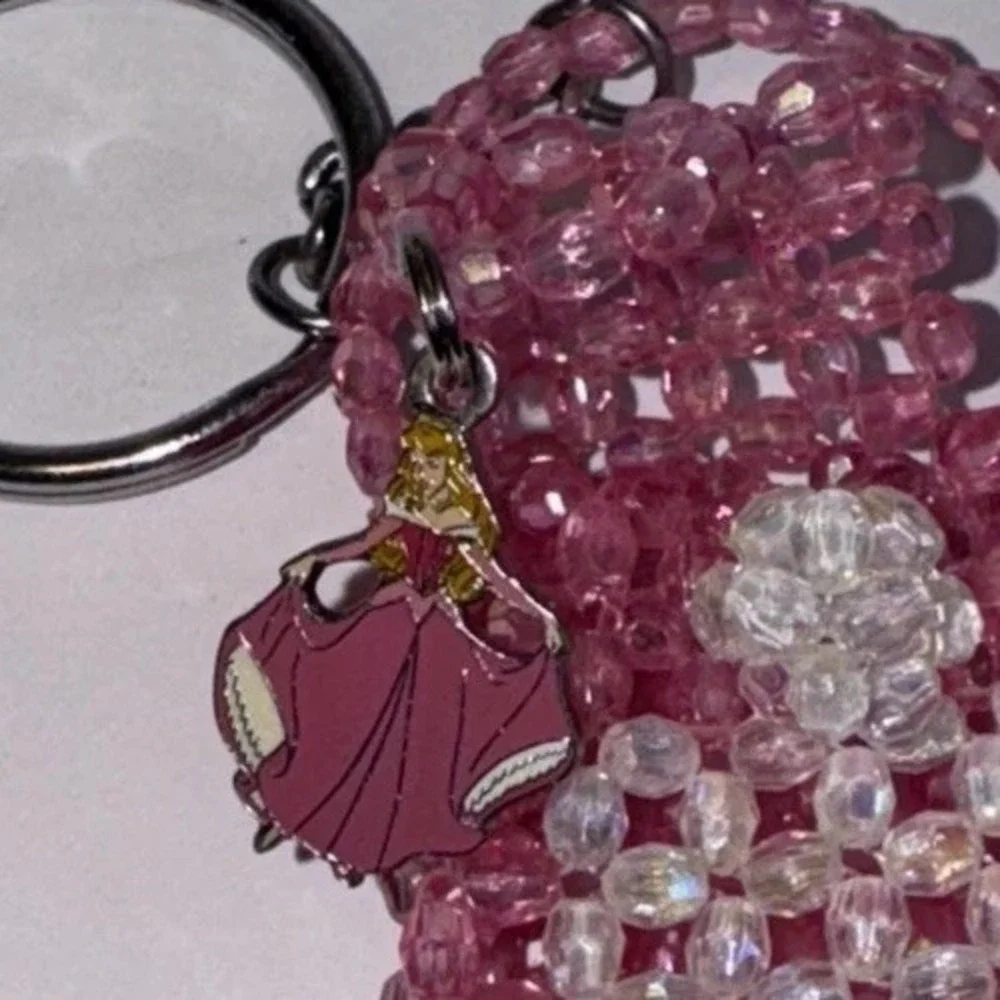 DISNEY BELLE CHARM BEADED PURSE KEY RING BEAUTY BEAST